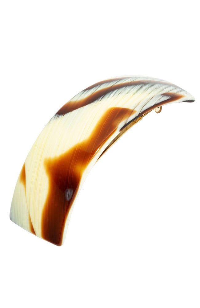 France Luxe large, horn inspired blend of creamy ivory, warm caramel, and chestnut brown barrette for women - Rectangle Volume Barrette, Natural Horn.