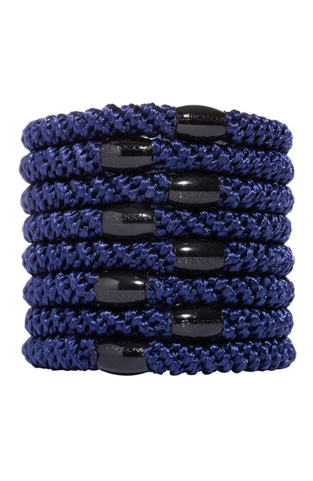 Thick navy blue hair ties by L. Erickson.