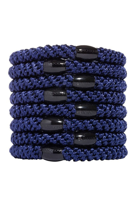 Thick navy blue hair ties by L. Erickson.