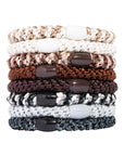 Thick, neutral hair ties by L. Erickson, include white, brown, black.