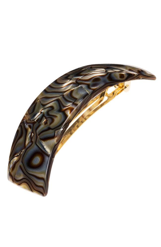 France Luxe large, marbled gray and charcoal barrette for women - Rectangle Volume Barrette, Onyx.