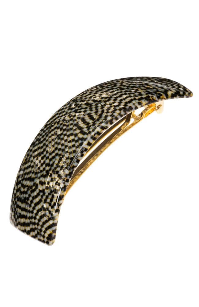 France Luxe large, pixelated mosaic of silver with black barrette for women - Rectangle Volume Barrette, Opera Silver.