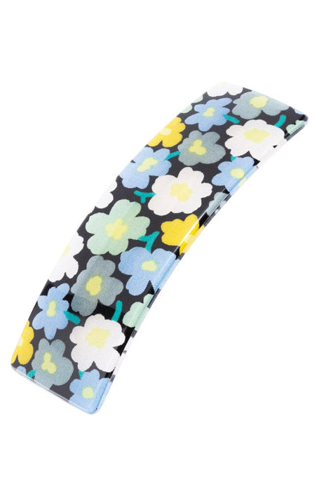 Large Rectangle Barrette featuring Osaka blue floral acetate and French style barrette clasp, by France Luxe