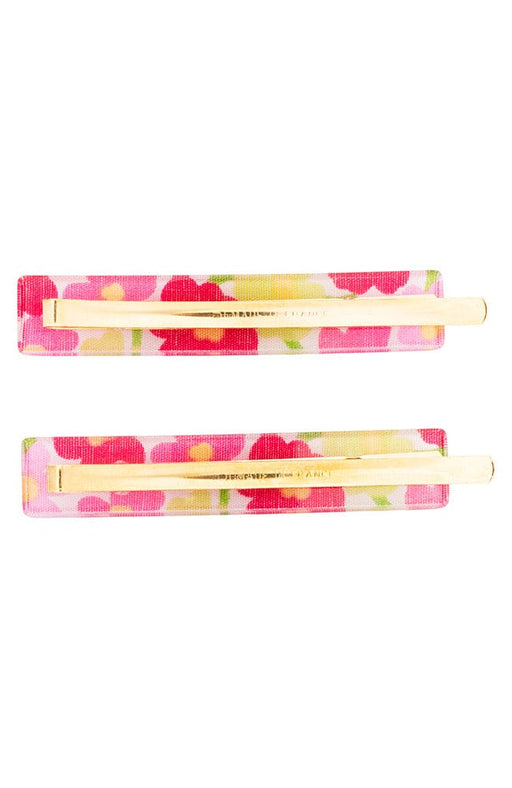 Gold Bobby Pins with pink floral print on front, Osaka Collection, by France Luxe