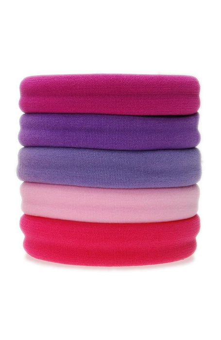 Thick workout hair ties, Colorful Sport Ponytail Pack by L. Erickson. Hair bands include: magenta, purple, pink, fuchsia