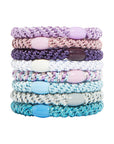 Thick, multi color hair ties by L. Erickson, 8 pack includes light purple, dark purple, white, light blue, silver