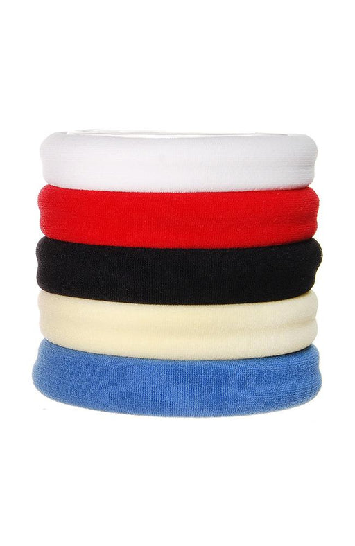 Thick workout hair ties, Colorful Sport Ponytail Pack by L. Erickson. Hair bands include: white, red, black, nude, blue