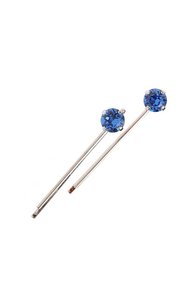Sapphire Crystal and Silver Bobby Pins made with Crystals