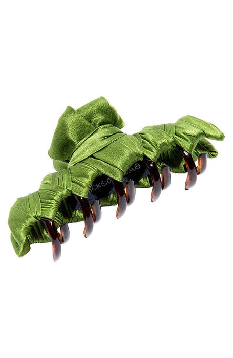 Silk Covered Claw Clip, Avocado Green Large Zig Zag Jaw by L. Erickson USA
