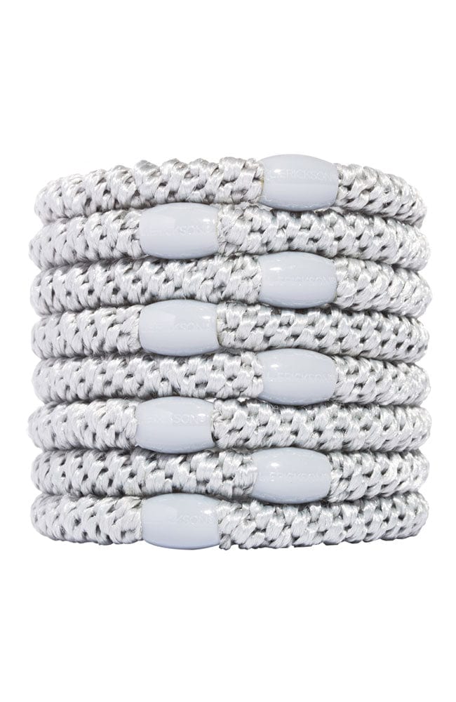 Thick, Silver Hair Ties by L. Erickson, 8 Grab and Go Ponytail Holders, strong hold for thick hair.