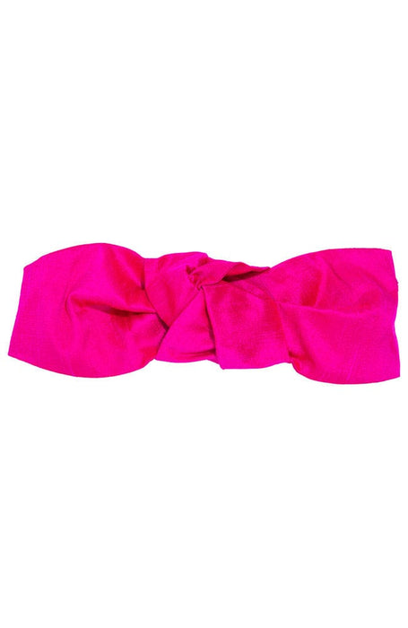 Sorbet Pink Silk Headband with top knot and elastic in back, Silk Dupioni fabric, by L. Erickson USA