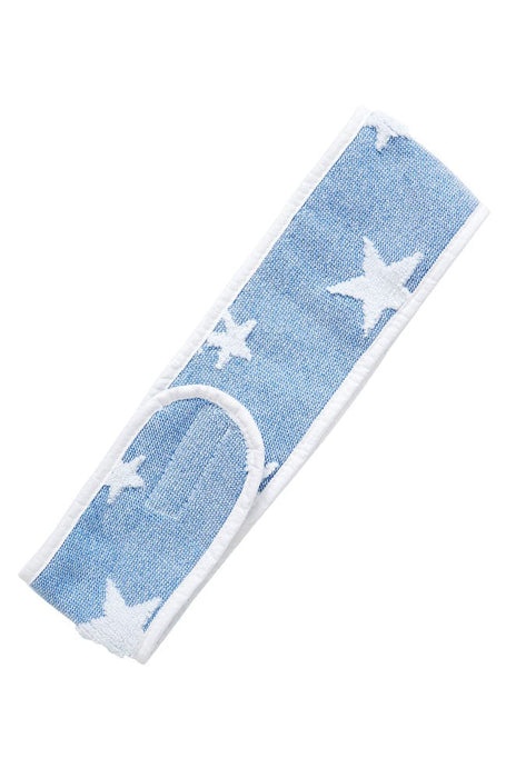 Adjustable towel hair wrap, blue with embossed stars, 100% cotton, by France Luxe Body