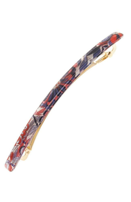 Red and Blue Barrette, Splash Garden Floral Long and Skinny French Barrette by France Luxe