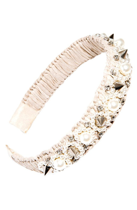 Straw Headband with Pearls, Crystals, and Metal Studs, L. Erickson