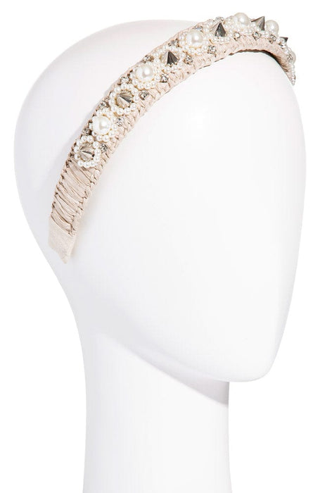 Straw wide headband, with Pearl, crystal and stud accents by L. Erickson