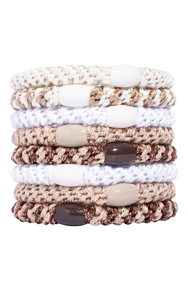 Thick, beige &amp; white hair ties by L. Erickson, 8 pack